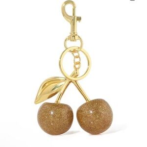 Gold glitter large Cherry Bag Charm Keychain